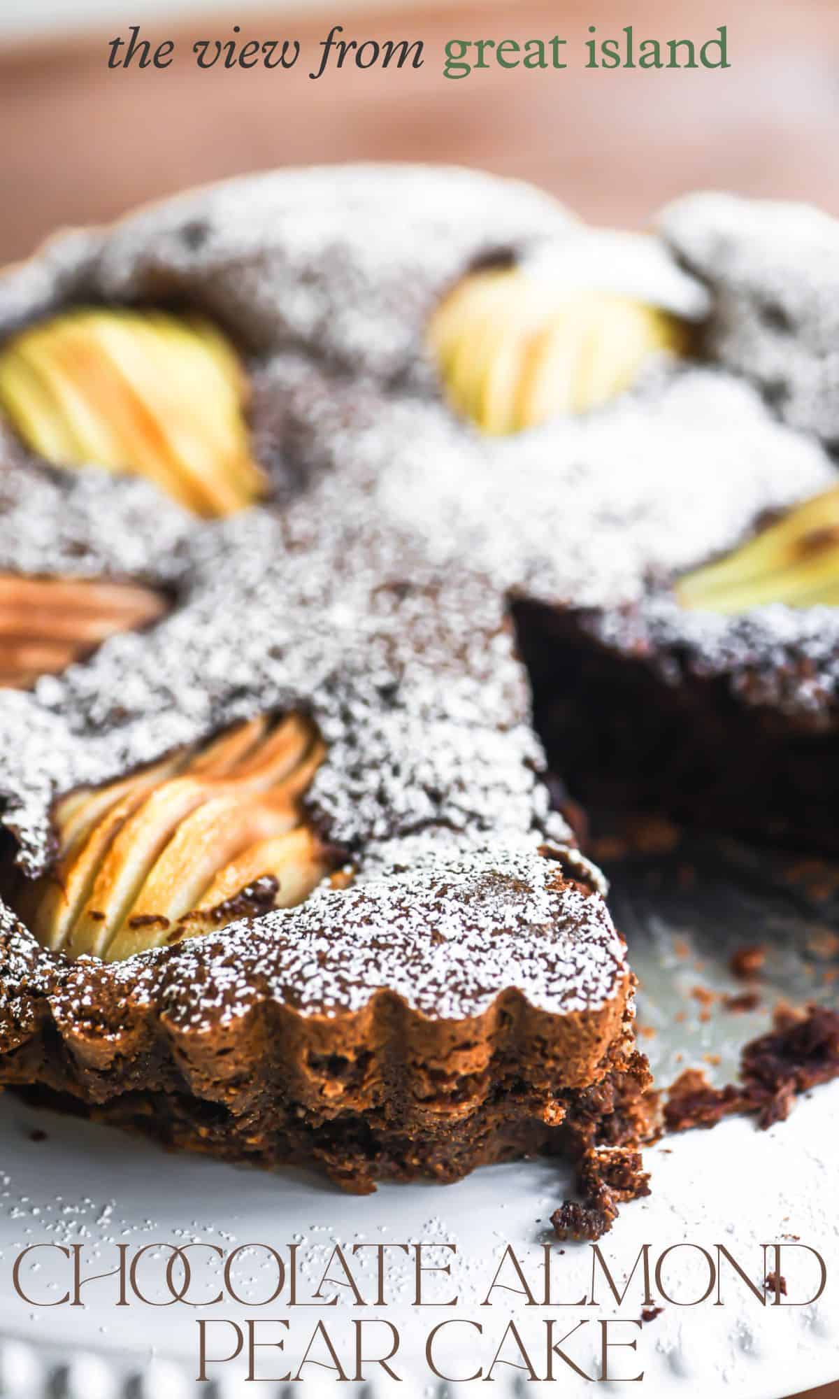 gf chocolate almond pear cake pin