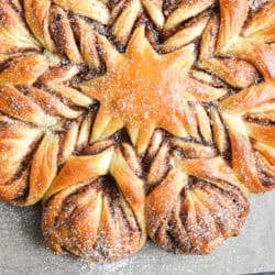 cinnamon star bread on parchment paper.