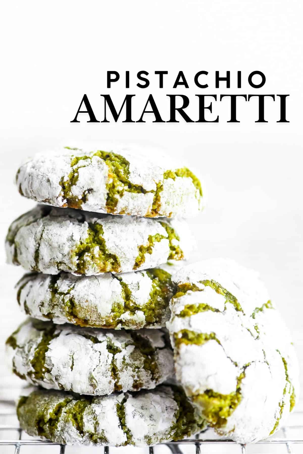a stack of pistachio amaretti cookies.