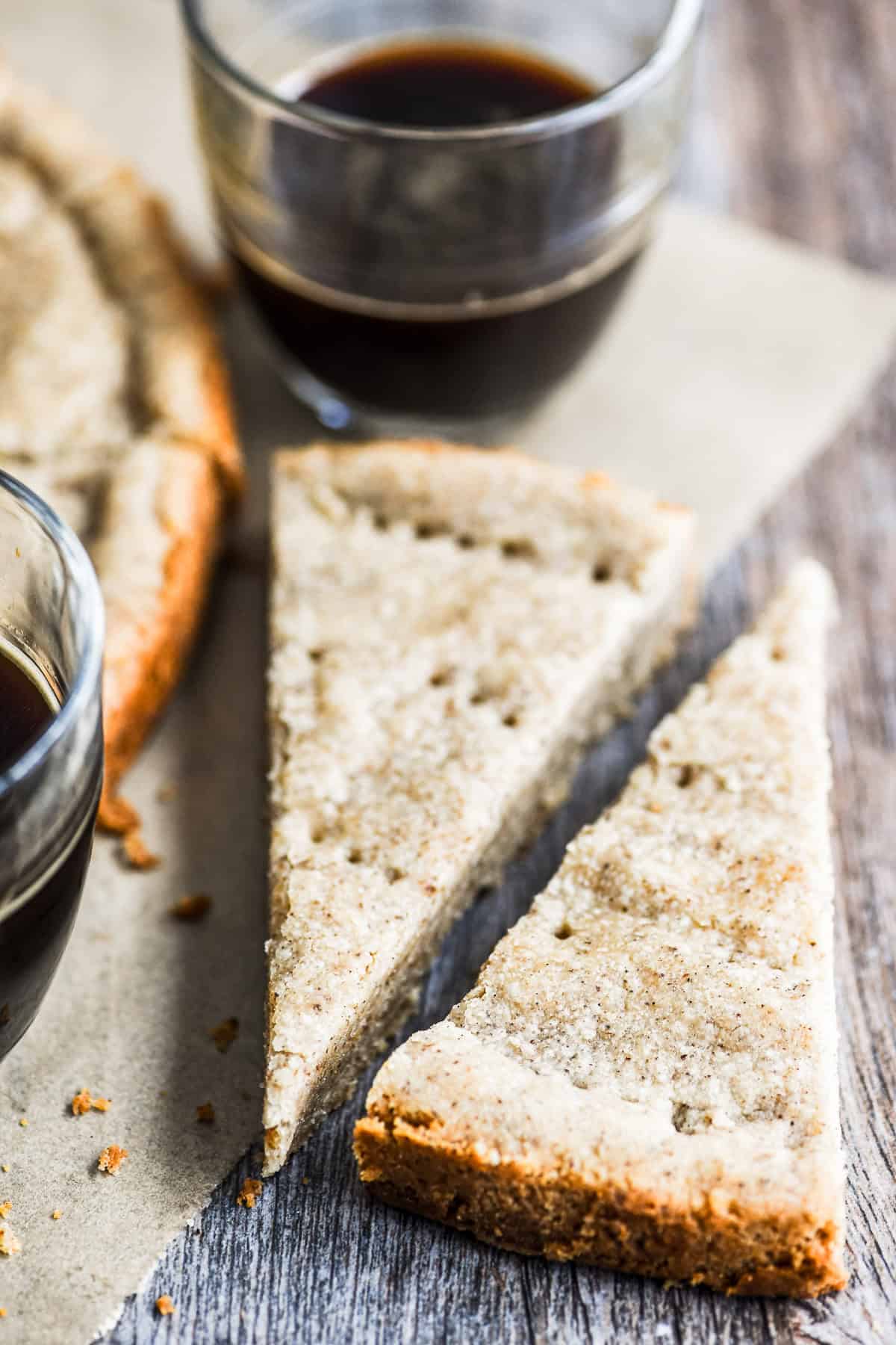 wedges of Turkish coffee shortbread, with a small glass of coffee.