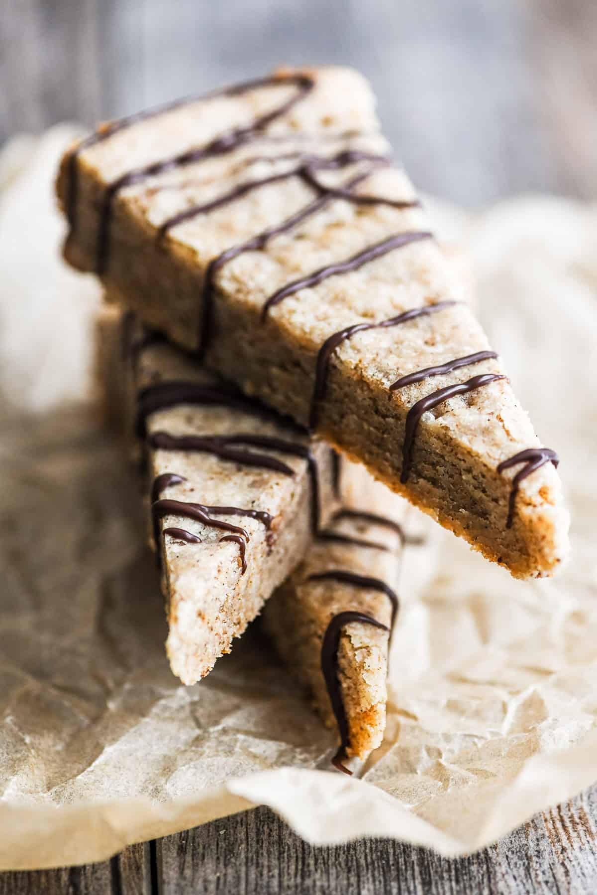 Wedges of Turkish coffee shortbread, stacked.
