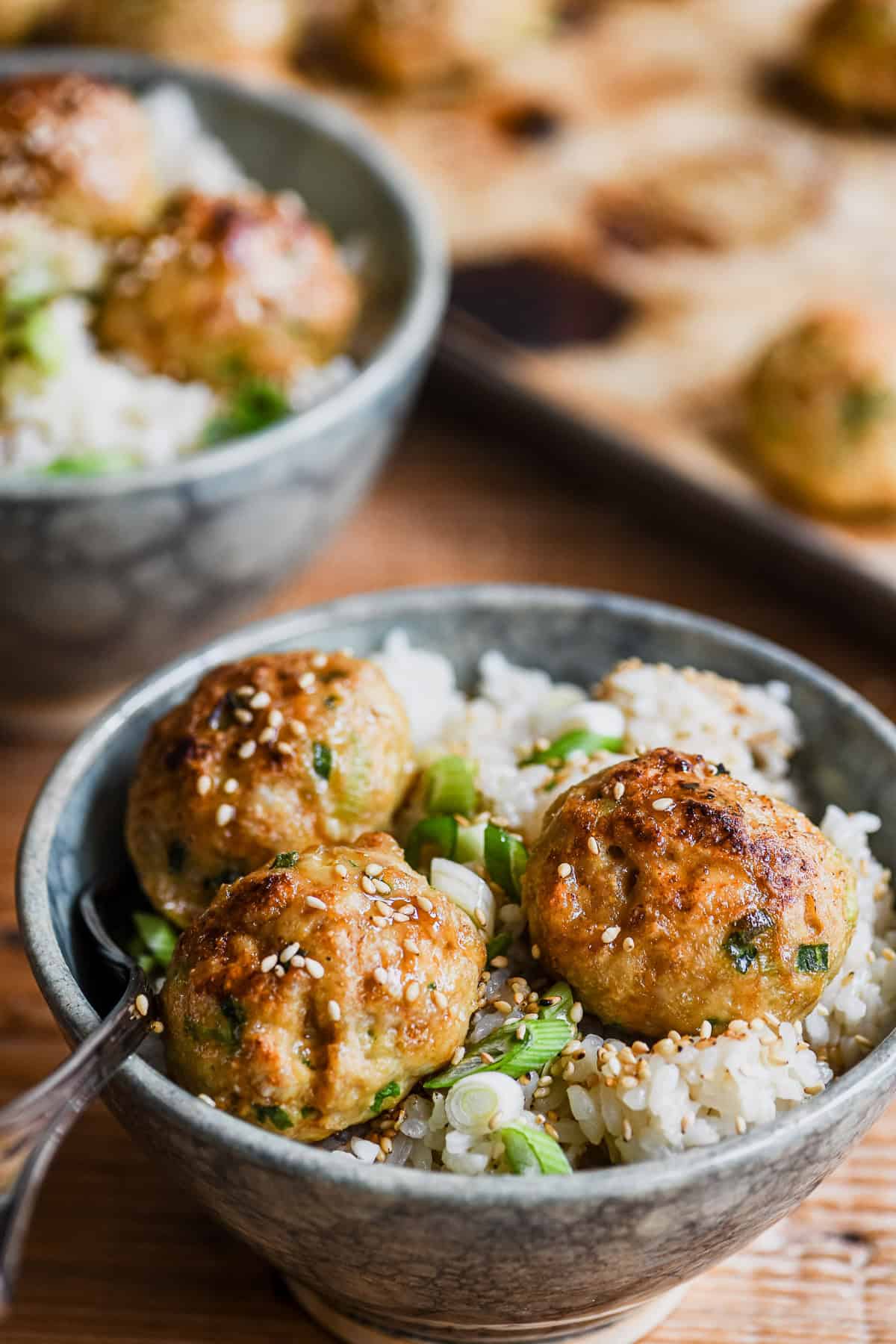ginger scallion meatballs on rice.