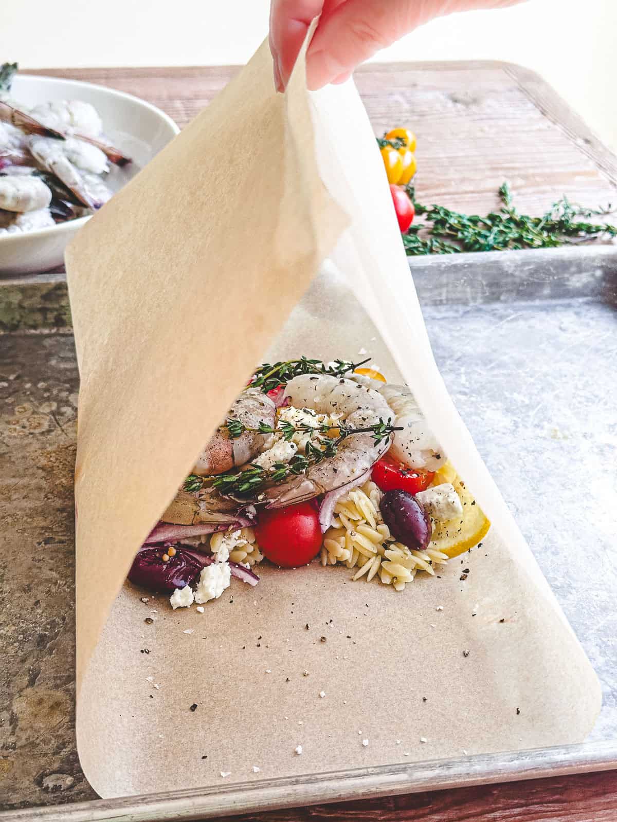 wrapping shrimp packet step 1