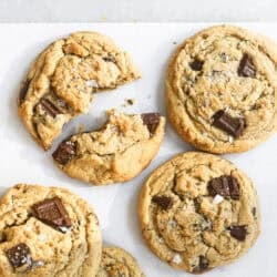 soft and chewy peanut butter chocolate chip cookies.