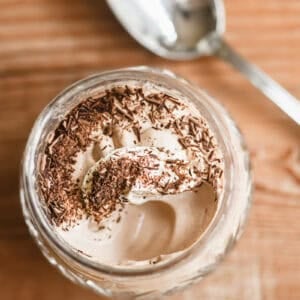 Baileys Irish Cream Mousse in a glass with spoon.