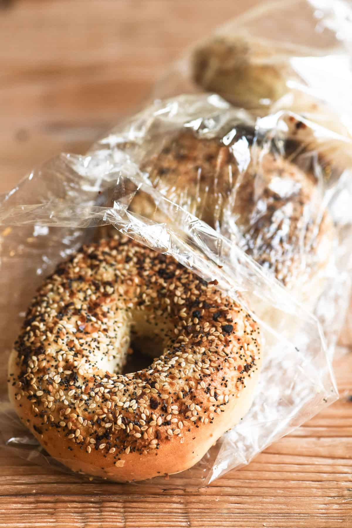a bag of everything bagels for serving whitefish salad.