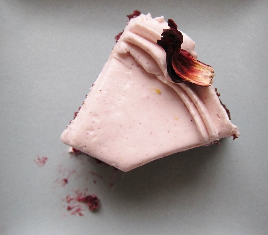 a slice of hibiscus buttermilk cake