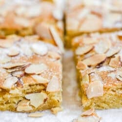 Almond Brownies, with sliced almonds on top.
