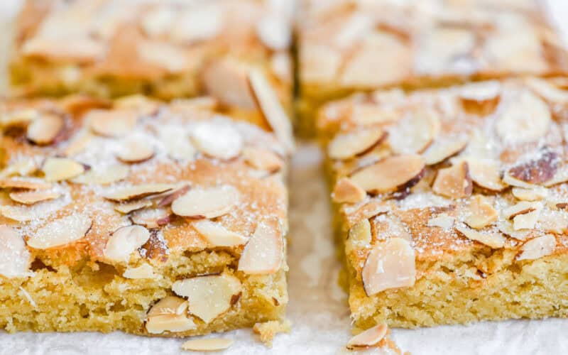 Almond Brownies, with sliced almonds on top.