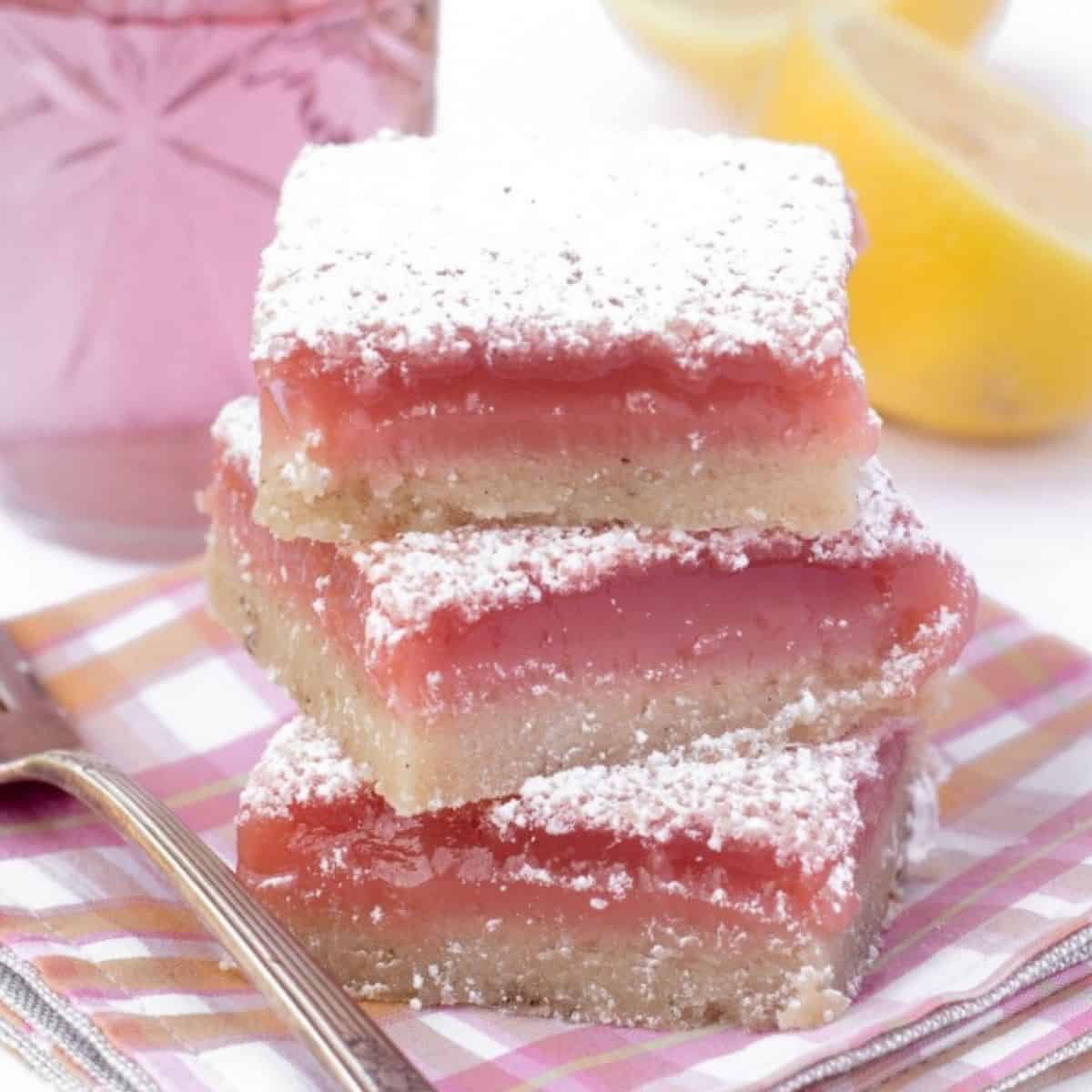 hibiscus lemon bars, stacked.