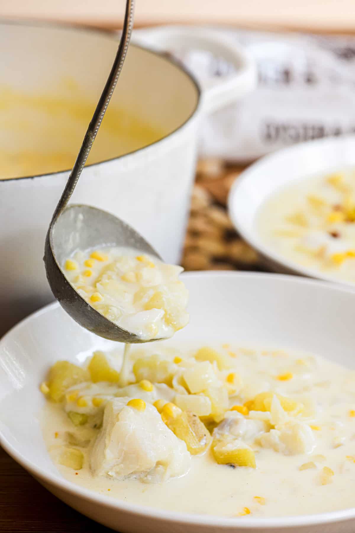 New England style fish chowder made with cod.