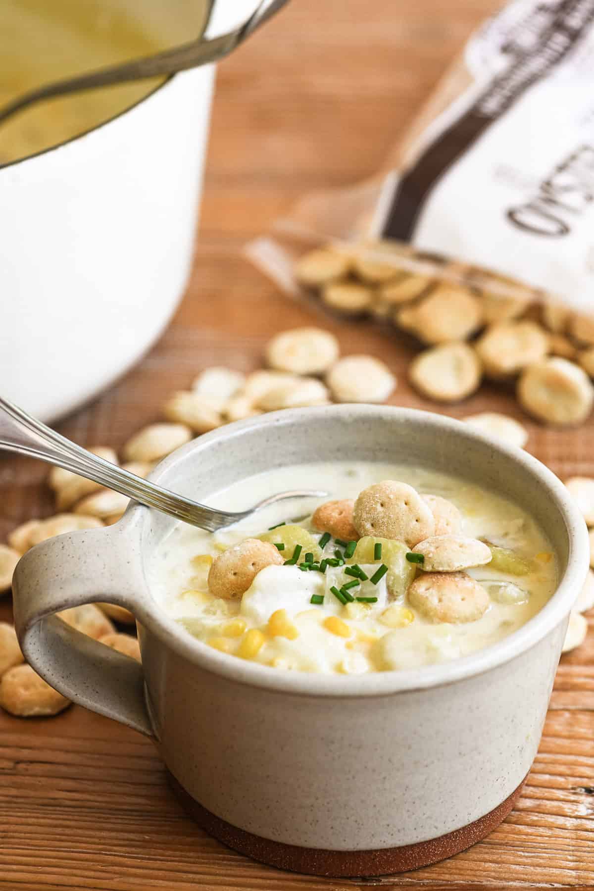 leftover New England chowder made with cod and yukon gold potatoes.