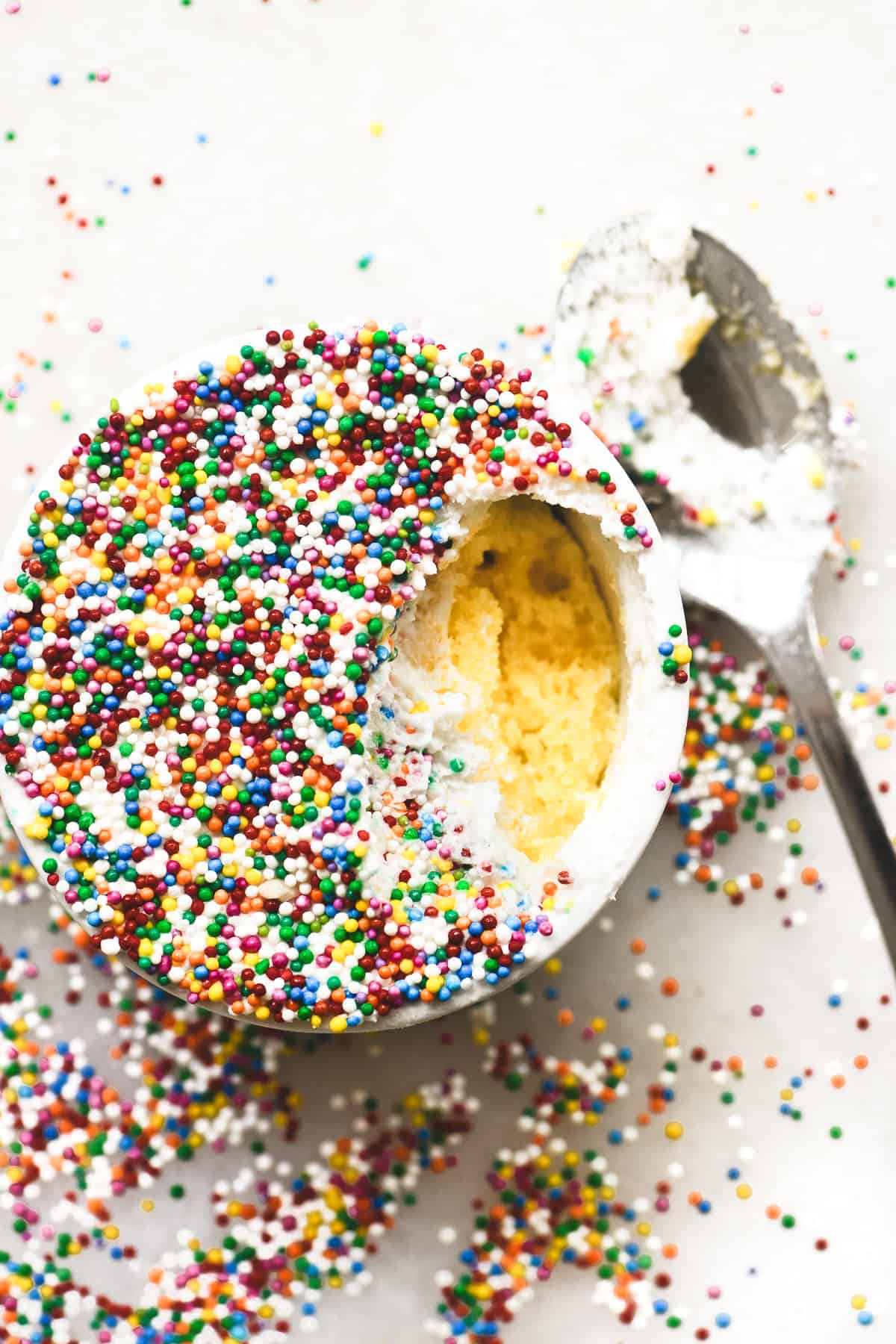 homemade dot cake with bite taken.