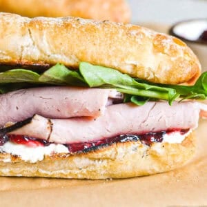 Ham and jam sandwich on a roll.