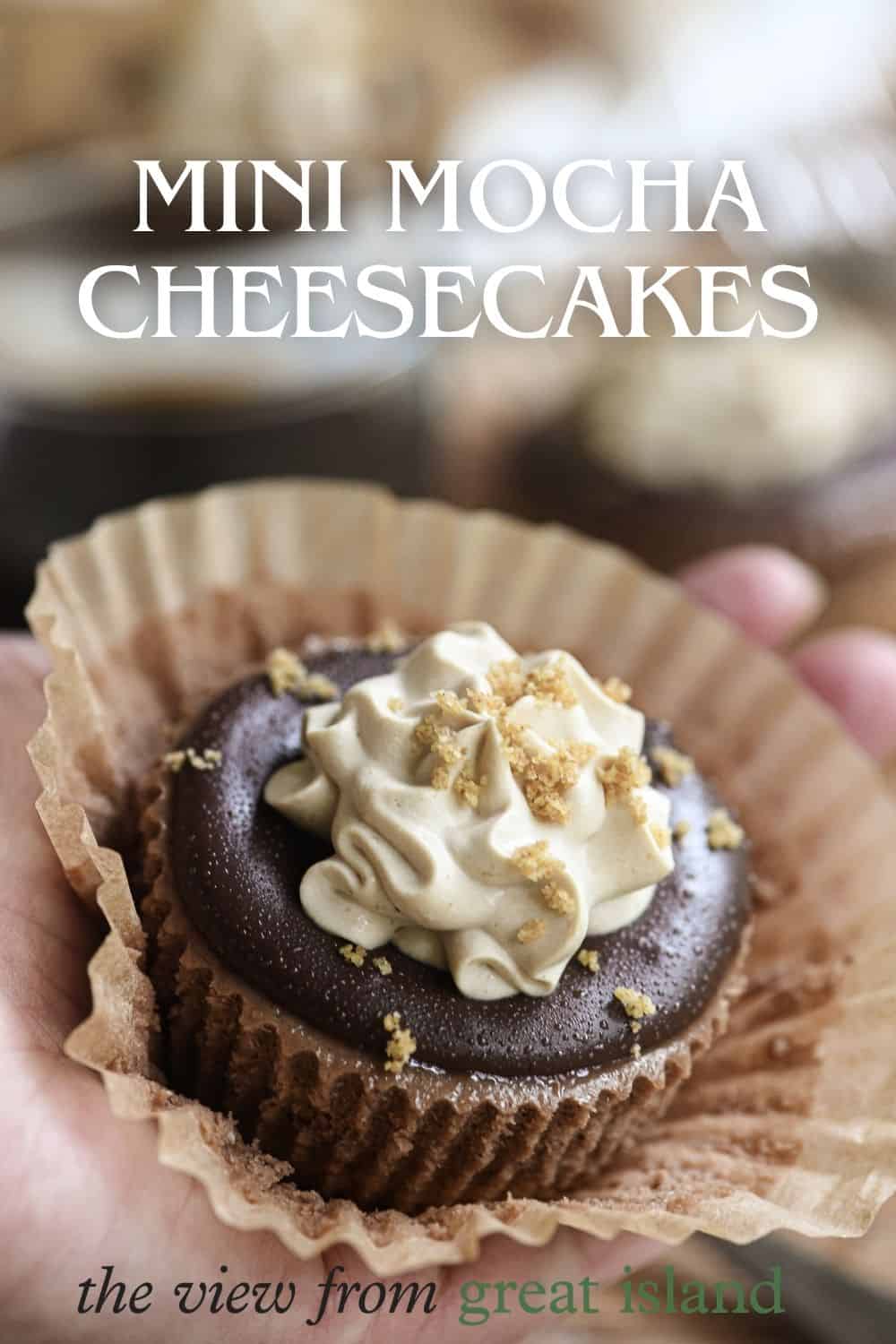 mini mocha cheesecakes pin.