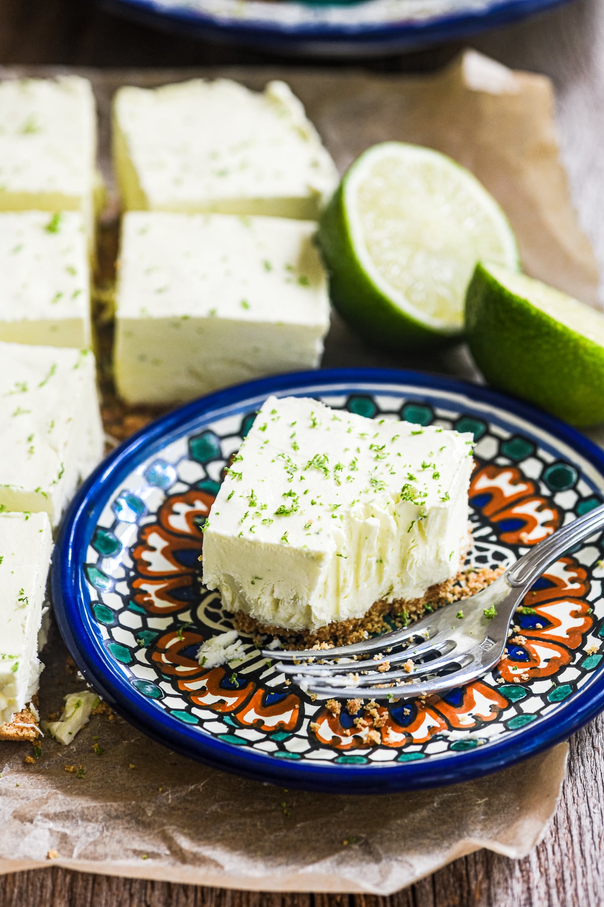 Frozen limonada bars, with one on a Mexican Talavera plate.