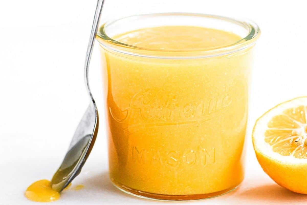 lemon curd in a small jar.