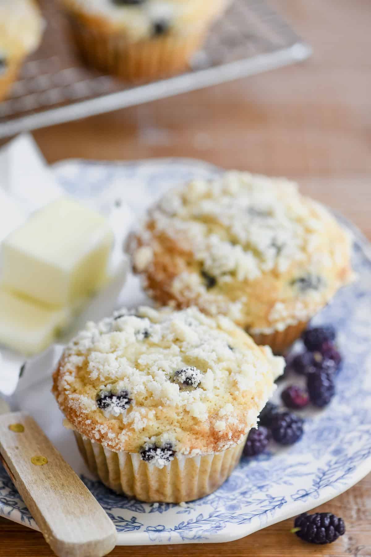 Mulberry muffins on a plate