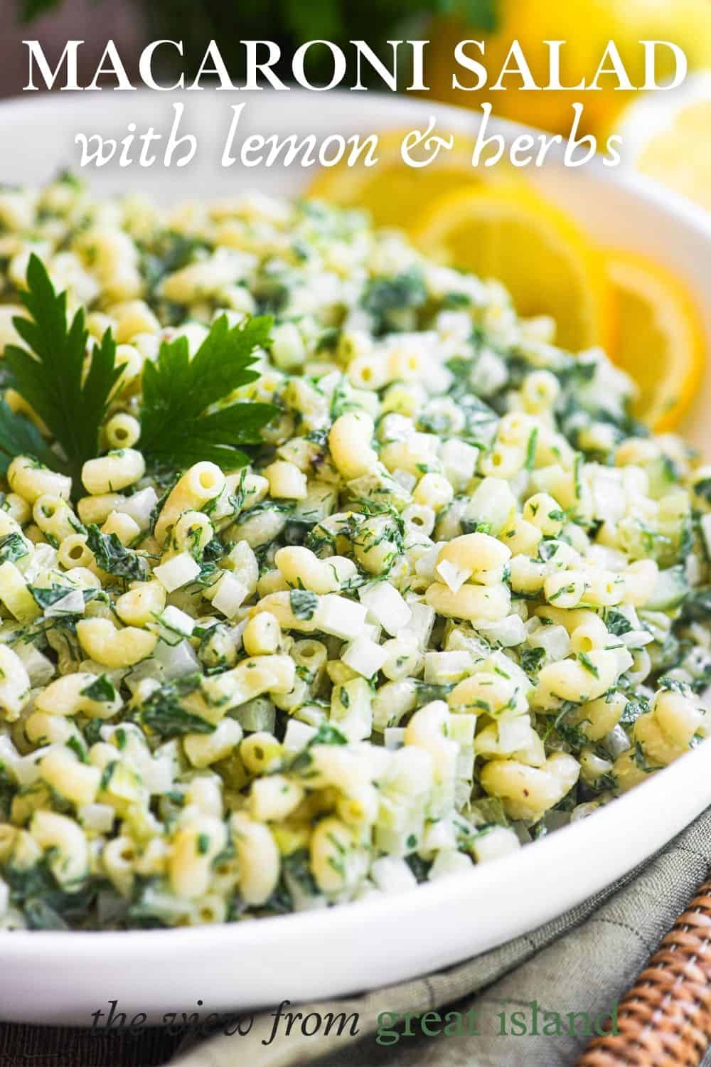 macaroni salad with lemon and herbs pin