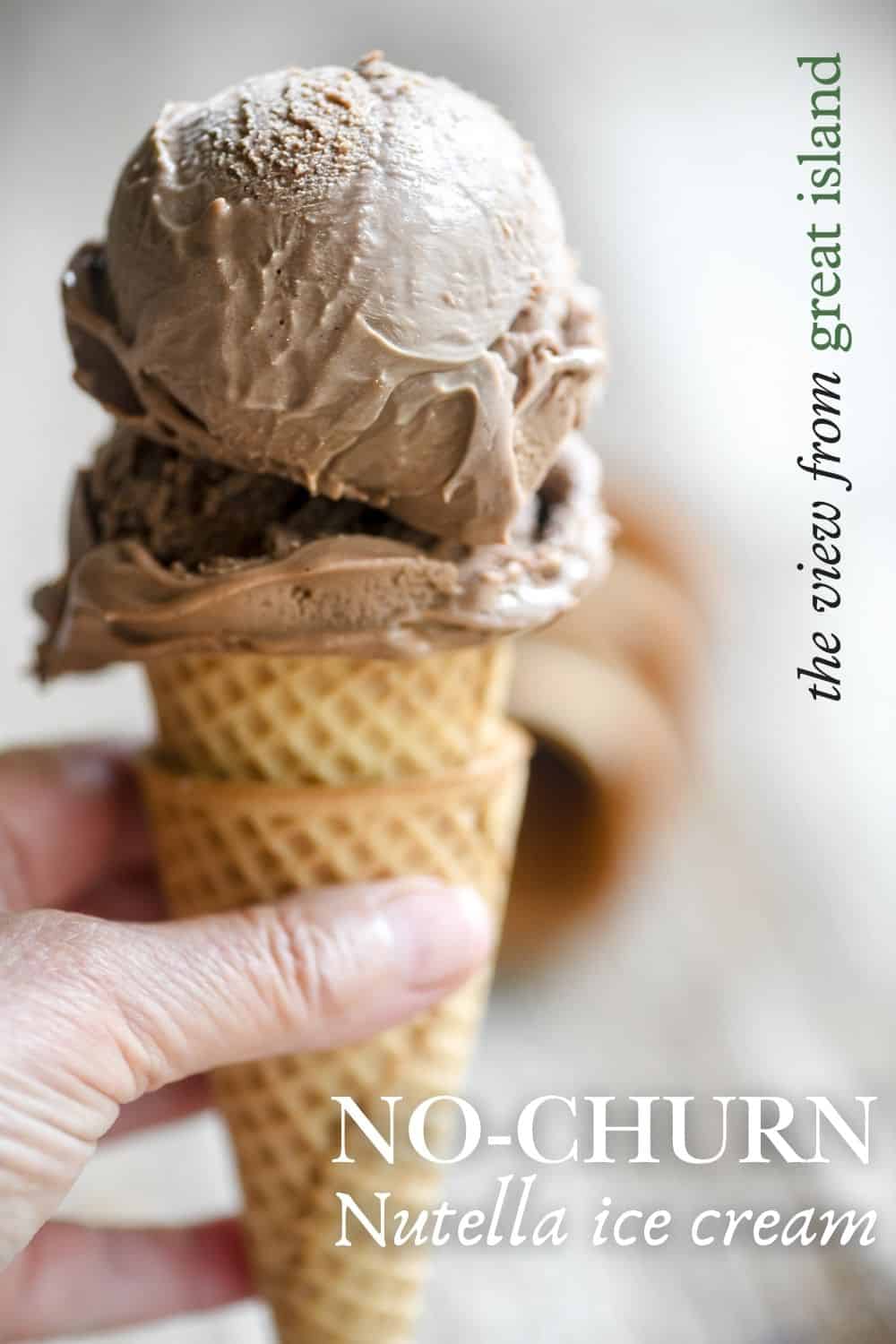 holding a no-churn Nutella ice cream cone.