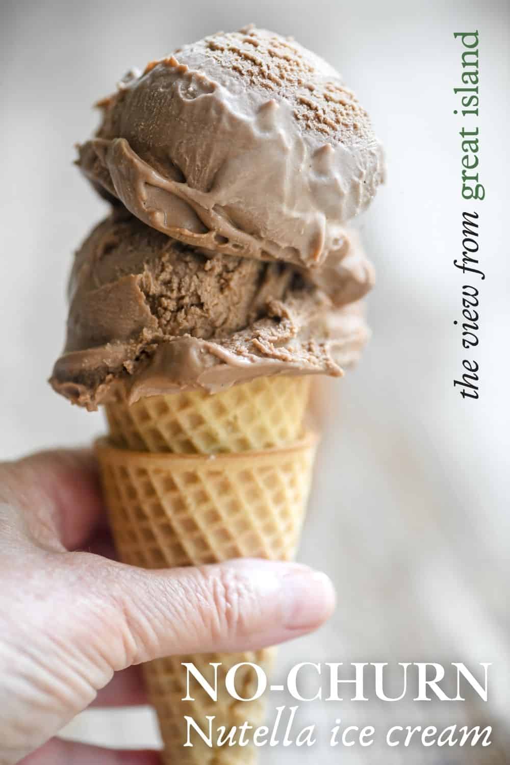 holding a no-churn Nutella ice cream cone.