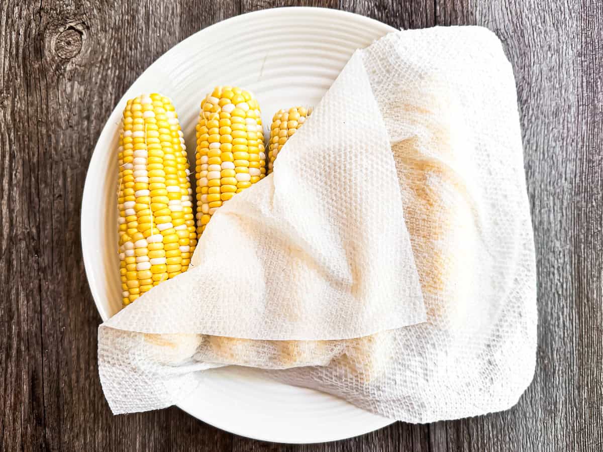 Microwaving corn briefly to make better flavor in corn gazpacho.