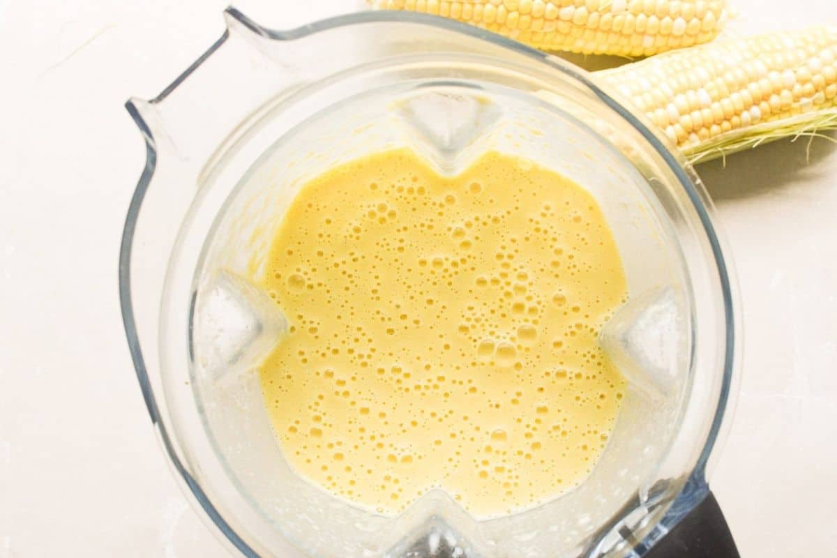 blending corn for sweet corn mac and cheese.