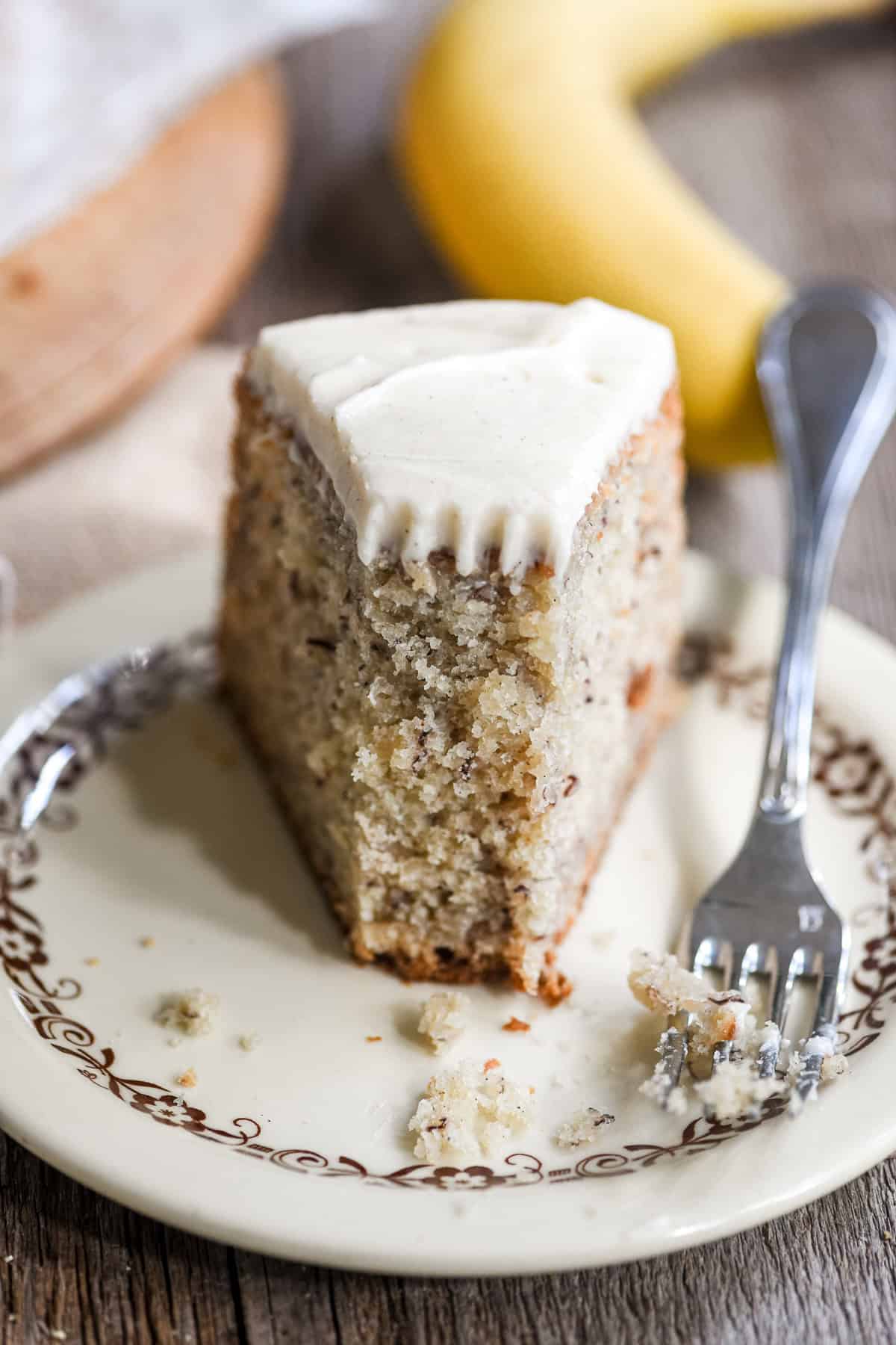 s piece of banana cake with bite missing.