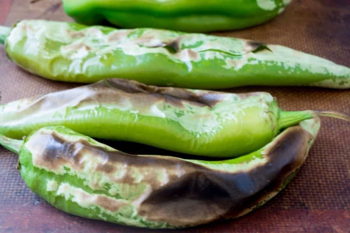 Roasted Hatch chiles, to be made into a cheesy baked dip.