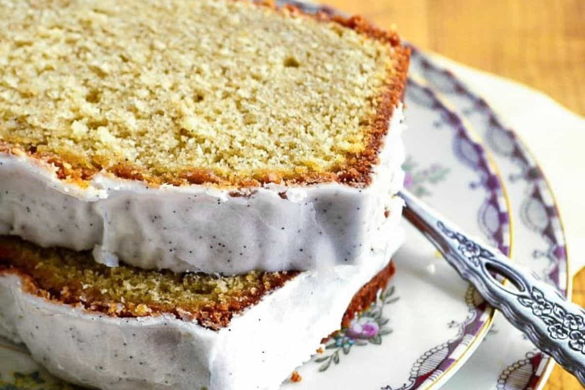 cardamom coffee pound cake on a plate.