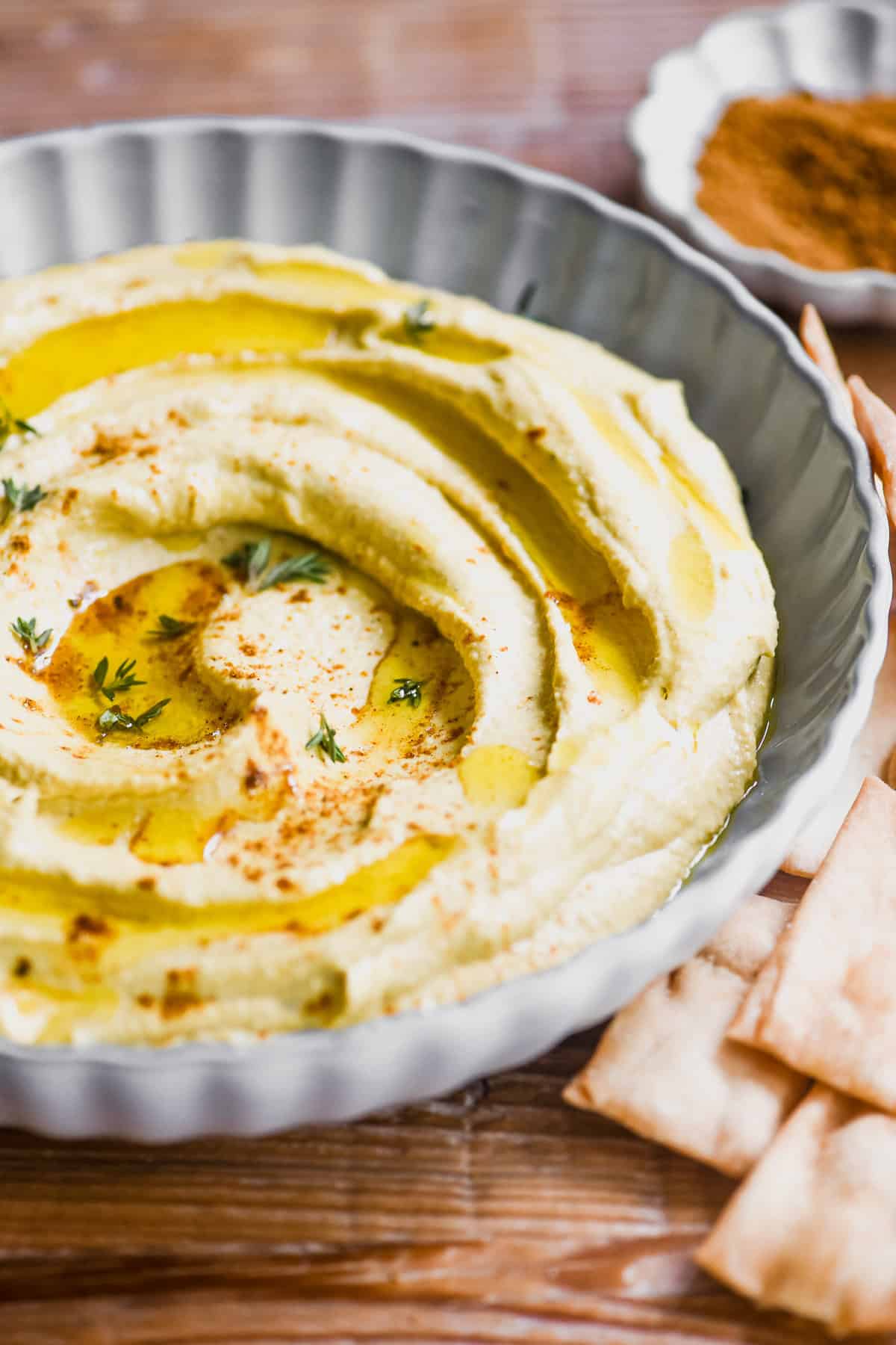 Moroccan hummus with ras el hanout spice mix