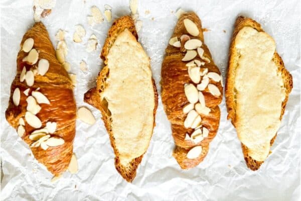 Baked halves of almond croissants