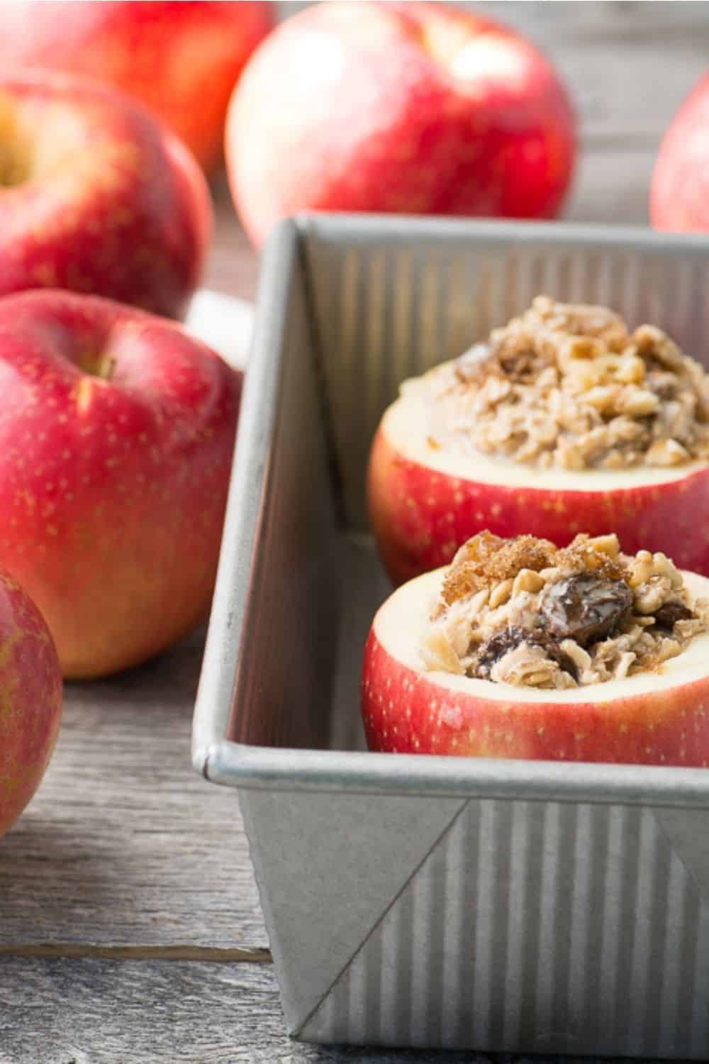 Breakfast apples baking in a pan.