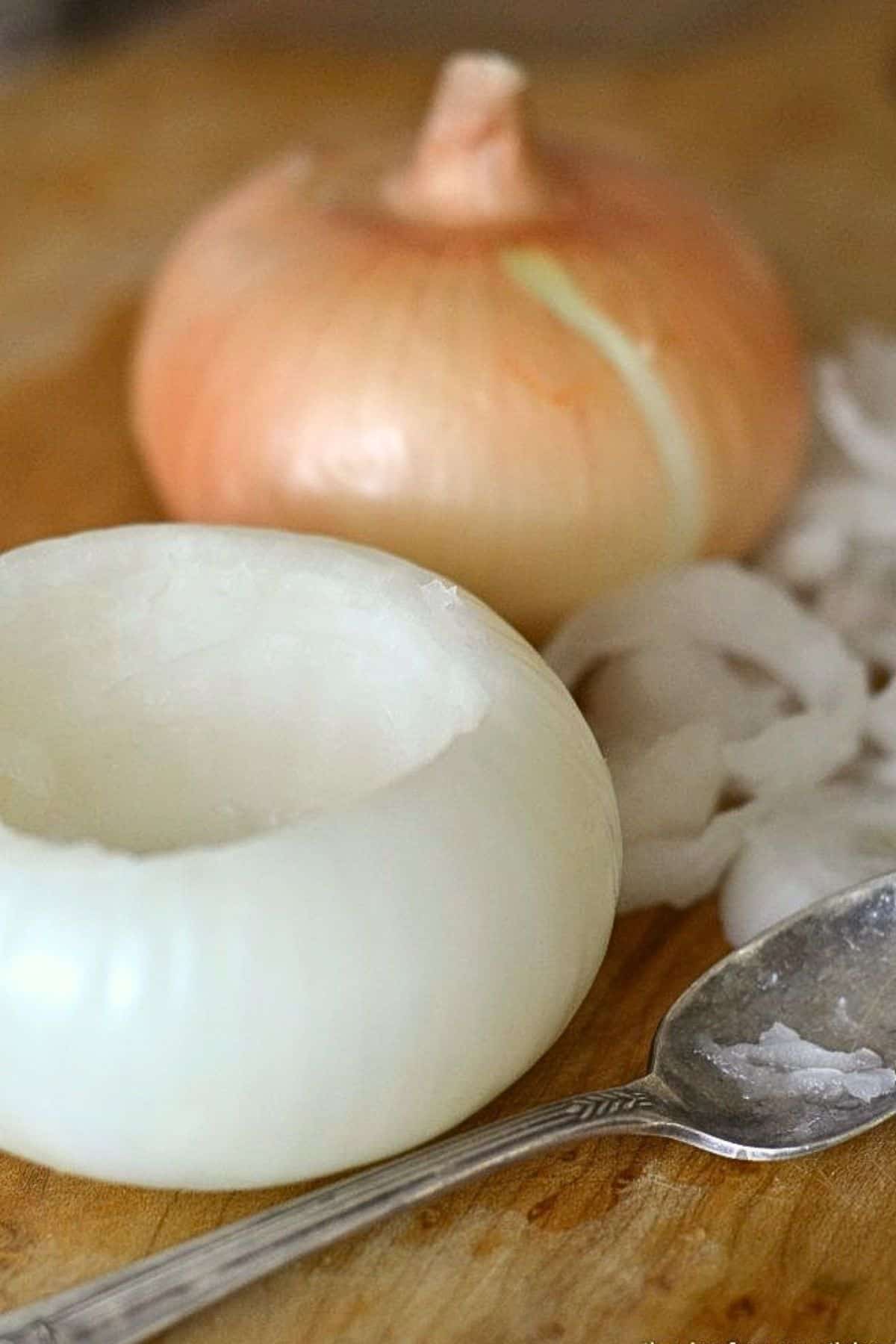 hollowing out onions for stuffing.