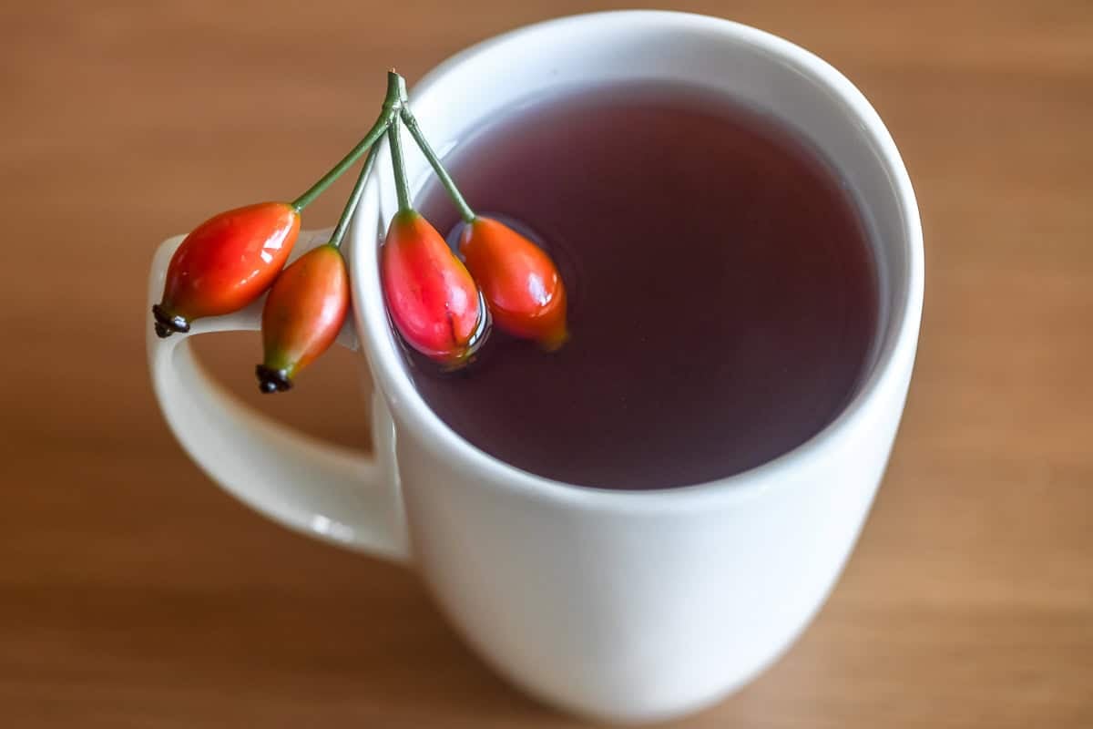 a mug of rose hip tea.