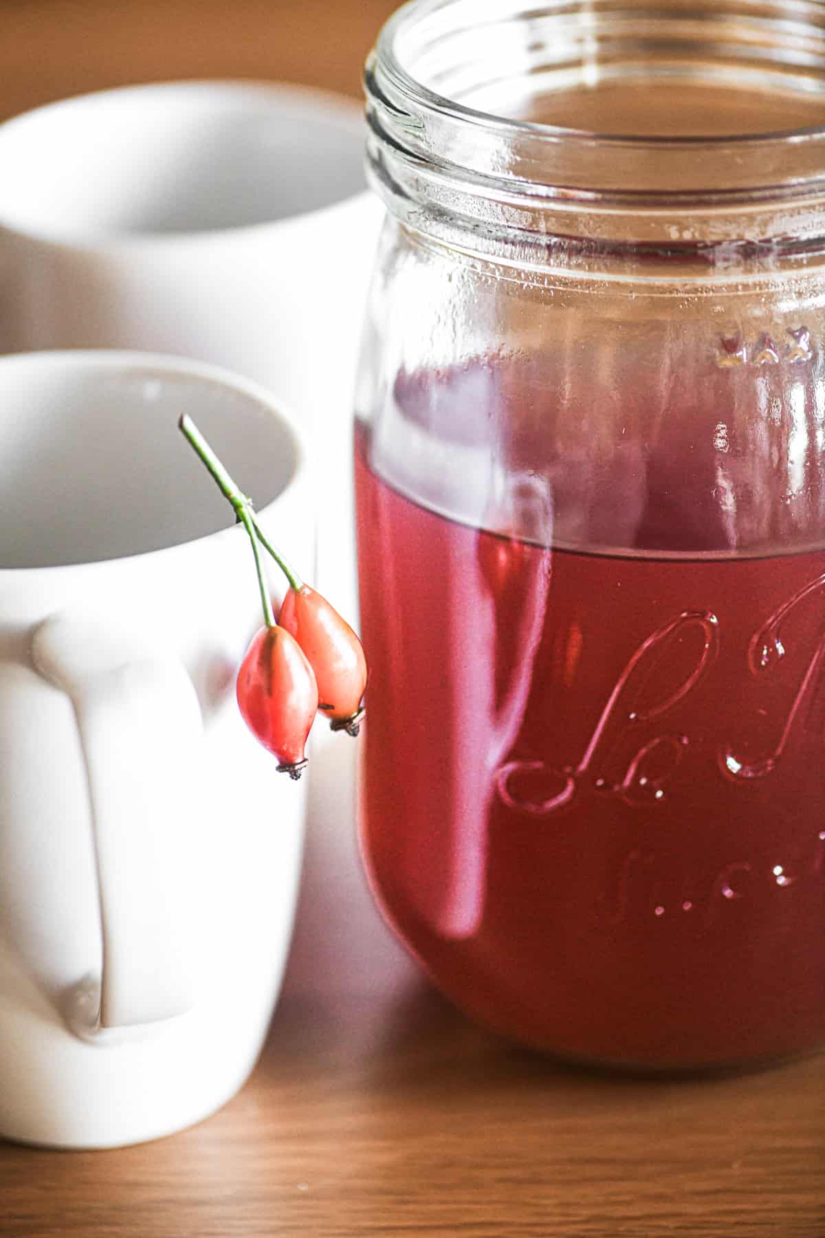 Fresh rose hip tea made from wild rose hips
